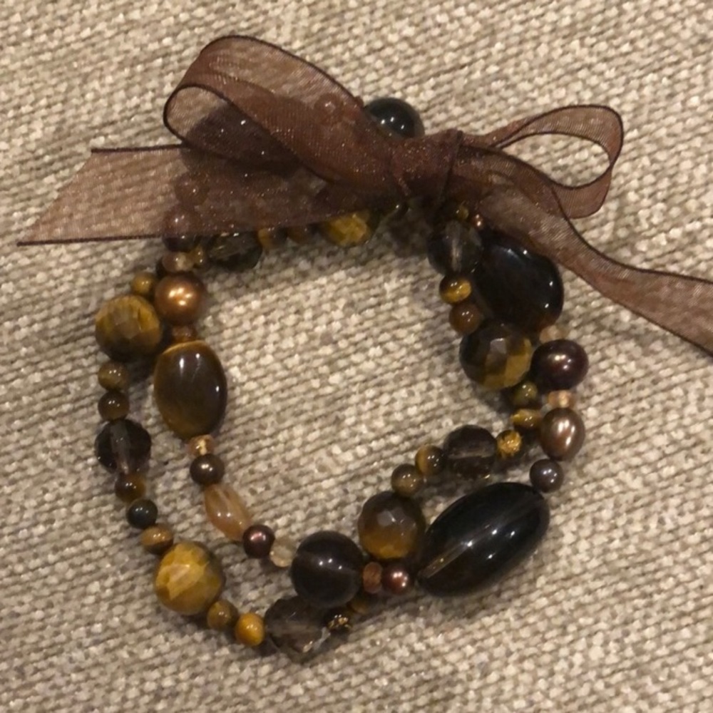 Tiger eye gemstone tortoise shell bracelet